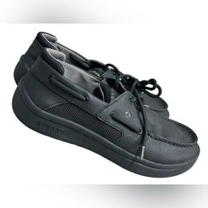 Sperry Convoy Black Leather Top Slider Memory Foam Casual Boat Shoes, Size 6M